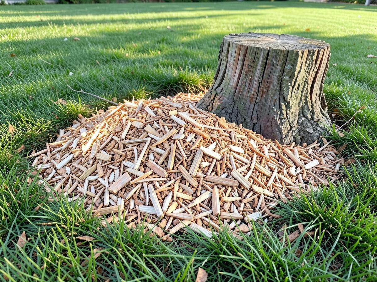 Stump grinding with chips hauled or left as mulch
